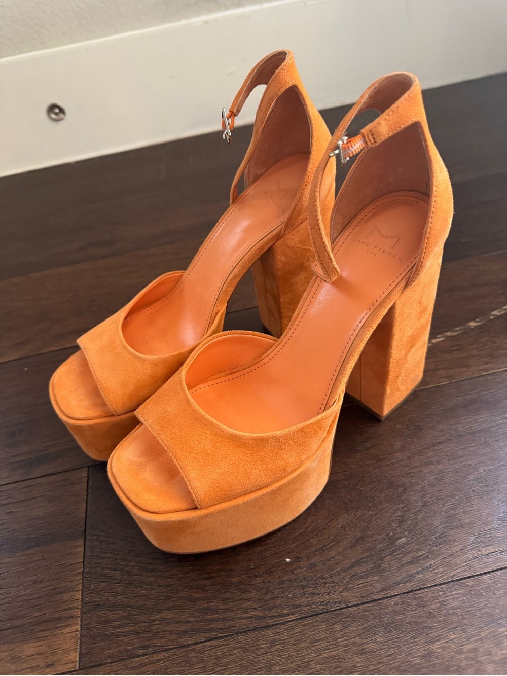 Marc Fisher Orange Suede Platform Block Heels